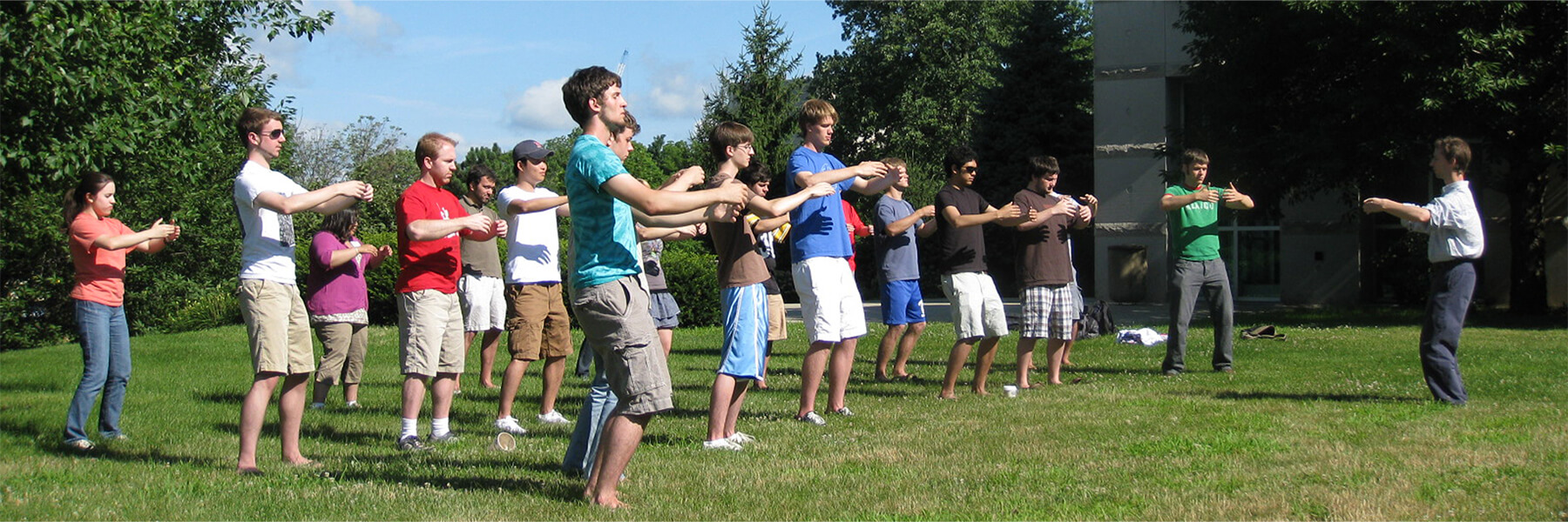 Students are involved in an activity outside.